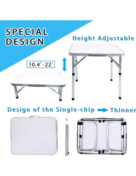 Mesa de Picnic Plegable Camp Field Blanca 54.6 cm Ajustable