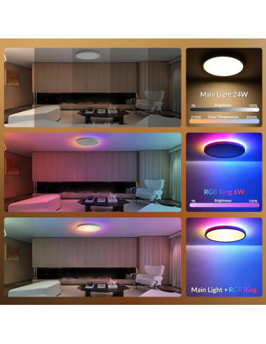 Luz de Techo LED Inteligente TITISLUMP 30,48 cm RGB Control Remoto