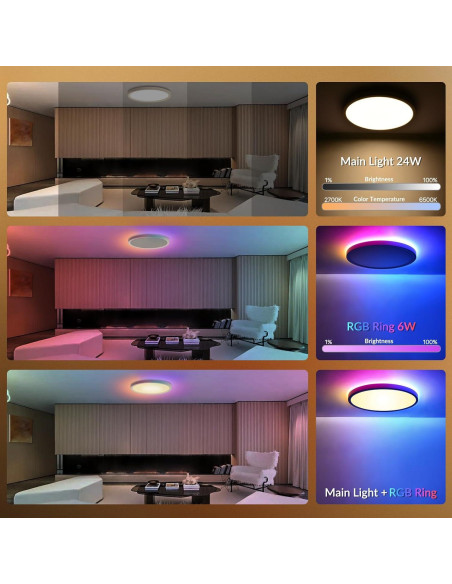 Luz de Techo LED Inteligente TITISLUMP 30,48 cm RGB Control Remoto