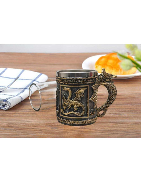Taza Medieval Dragón Dorado CUZOKOLA 396ml para Café