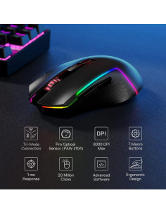 Ratón Gaming Inalámbrico Redragon M693, 8000 DPI, Rosa 2