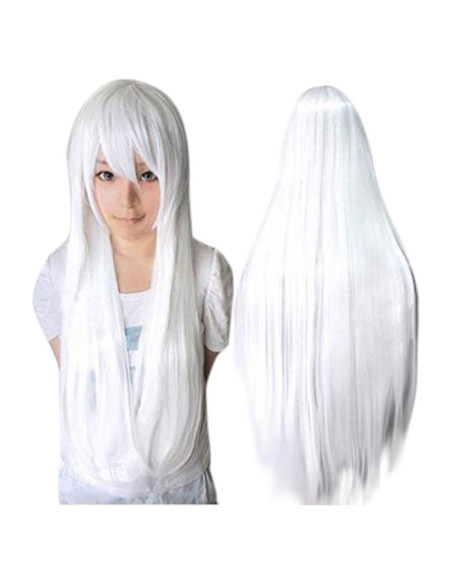 Peluca Larga Blanca ANOGOL 80 cm con Tapa Ajustable