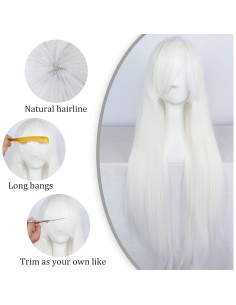 Peluca Larga Blanca ANOGOL 80 cm con Tapa Ajustable 2