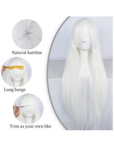 Peluca Larga Blanca ANOGOL 80 cm con Tapa Ajustable