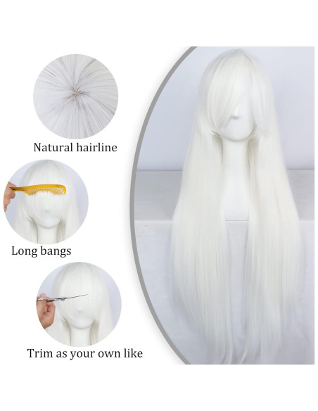 Peluca Larga Blanca ANOGOL 80 cm con Tapa Ajustable