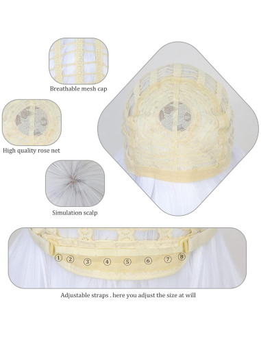 Peluca Larga Blanca ANOGOL 80 cm con Tapa Ajustable