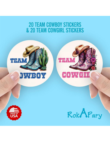 40 Etiquetas Revelación de Género RokAPary 5 cm Rosa y Azul