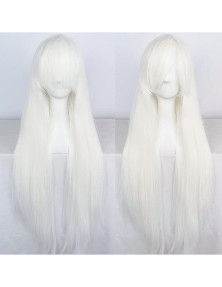 Peluca Larga Blanca ANOGOL 80 cm con Tapa Ajustable