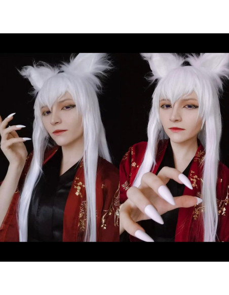 Peluca Larga Blanca ANOGOL 80 cm con Tapa Ajustable