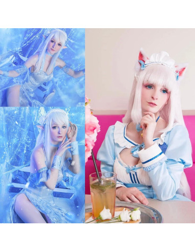 Peluca Larga Blanca ANOGOL 80 cm con Tapa Ajustable