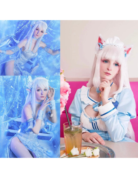 Peluca Larga Blanca ANOGOL 80 cm con Tapa Ajustable