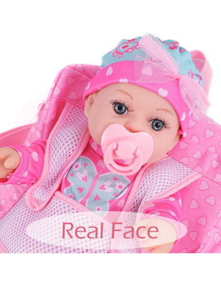 Muñeca de Bebé DONTNO 30 cm con Ropa y Mochila Accesorios