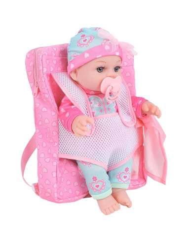 Muñeca de Bebé DONTNO 30 cm con Ropa y Mochila Accesorios