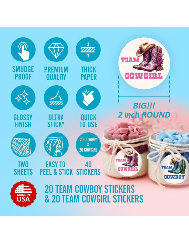 40 Etiquetas Revelación de Género RokAPary 5 cm Rosa y Azul