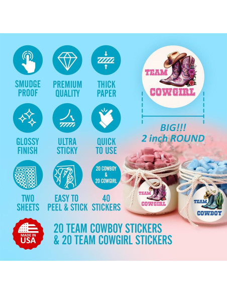 40 Etiquetas Revelación de Género RokAPary 5 cm Rosa y Azul