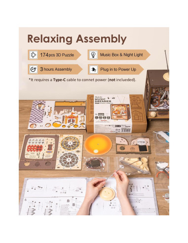 Rolife Rompecabezas 3D de Madera Caja de Música LED 174 Piezas