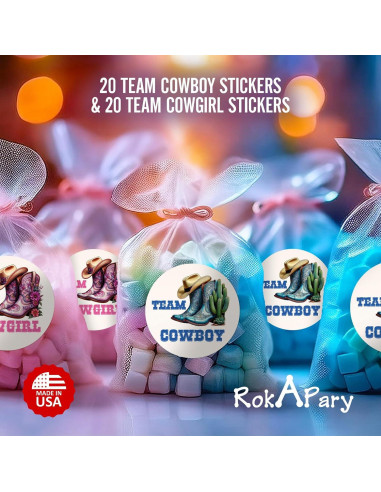 40 Etiquetas Revelación de Género RokAPary 5 cm Rosa y Azul