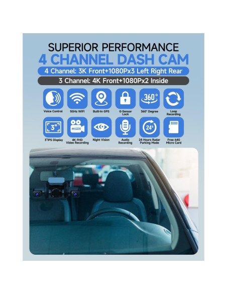 Cámara de tablero HUPEJOS V8PLUS 4K 360 con GPS y Wi-Fi