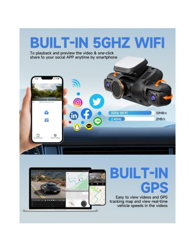 Cámara de tablero HUPEJOS V8PLUS 4K 360 con GPS y Wi-Fi