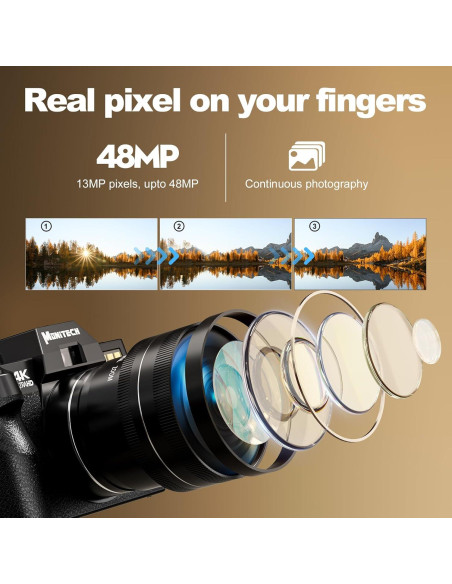 Cámara Digital 4K Monitech S100 48MP con Lente Gran Angular