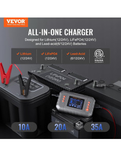 Cargador de Batería Inteligente VEVOR 35A Litio Plomo-Ácido 2