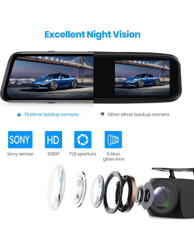Cámara de Espejo Retrovisor AUTO-VOX T9 9.35" 1080P con Grabación