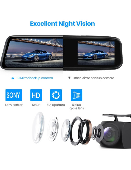Cámara de Espejo Retrovisor AUTO-VOX T9 9.35" 1080P con Grabación