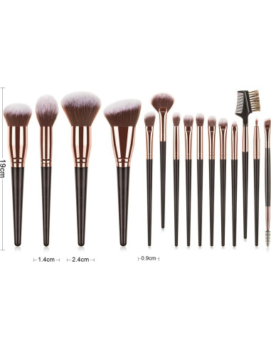 Juego de Brochas de Maquillaje 15 Piezas HGF con Bolsa