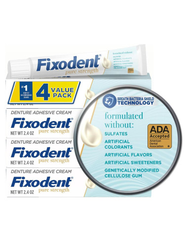 Adhesivo para Dentaduras Fixodent Pure Strength 4x70g