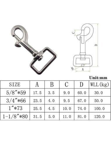 Gancho de Buceo NRC&XRC Acero Inoxidable 74mm 2 Piezas
