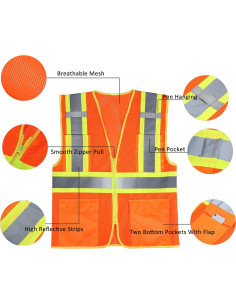 Chaleco de Seguridad SULWZM Naranja Reflectante Talla Grande 2