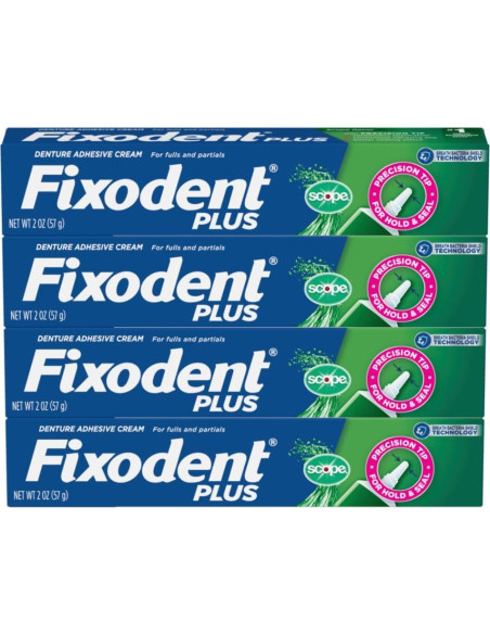 Adhesivo para Dentaduras Fixodent Plus Scope 4x60g