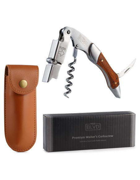 Sacacorchos M&R Blvd. Profesional con Funda de Cuero Vegano