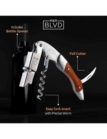Sacacorchos M&R Blvd. Profesional con Funda de Cuero Vegano