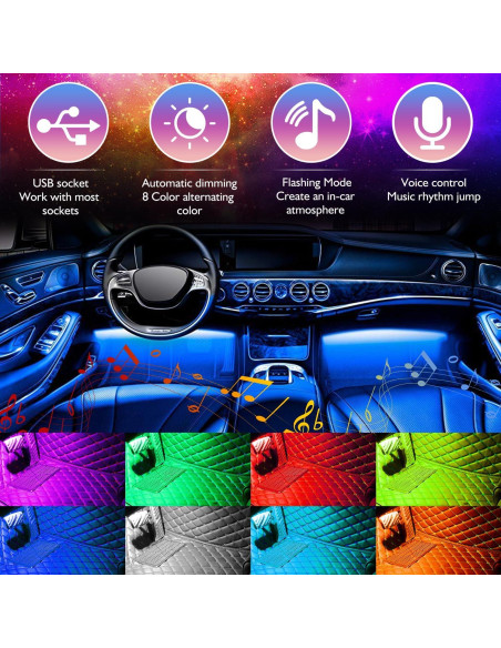 Luces LED de tira SUNNEST 48 LEDs multicolor para coche