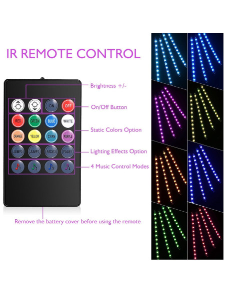 Luces LED de tira SUNNEST 48 LEDs multicolor para coche