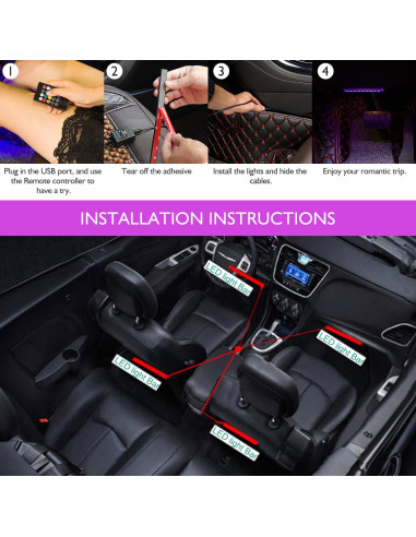 Luces LED de tira SUNNEST 48 LEDs multicolor para coche