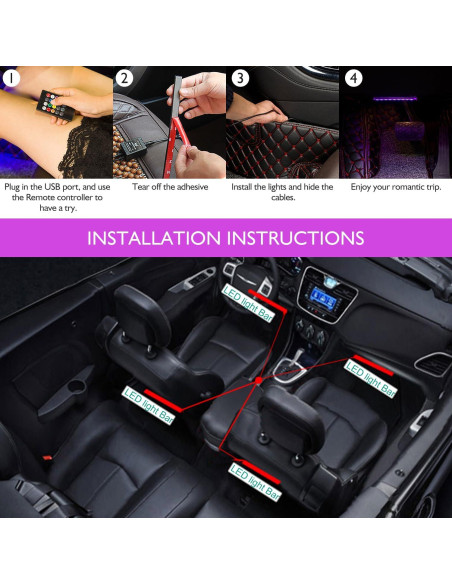 Luces LED de tira SUNNEST 48 LEDs multicolor para coche