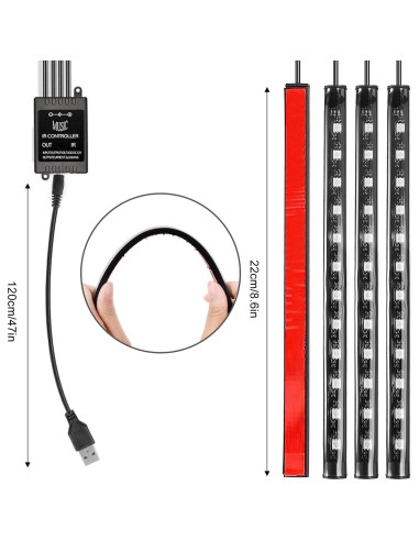Luces LED de tira SUNNEST 48 LEDs multicolor para coche