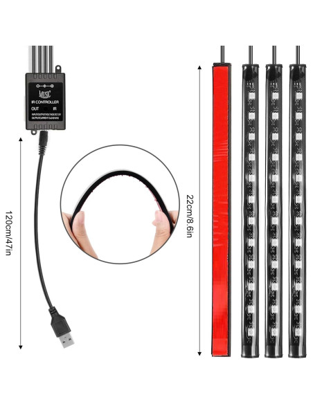 Luces LED de tira SUNNEST 48 LEDs multicolor para coche