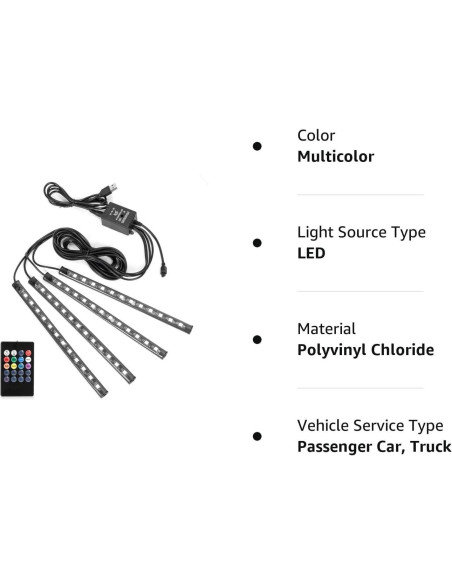 Luces LED de tira SUNNEST 48 LEDs multicolor para coche