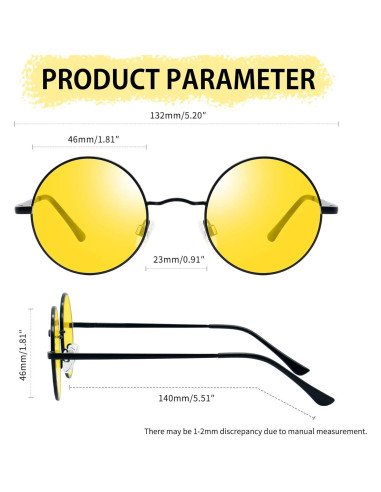 Gafas de sol redondas Joopin UV400 amarillas retro