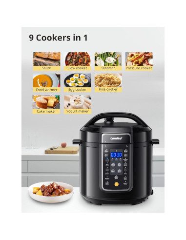 Olla de Presión Eléctrica COMFEE' 9 en 1 5.68L Negra