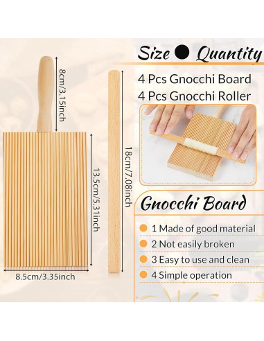 Juego de Herramientas para Pasta Tessco - 4 Tablas y Rodillos de Madera