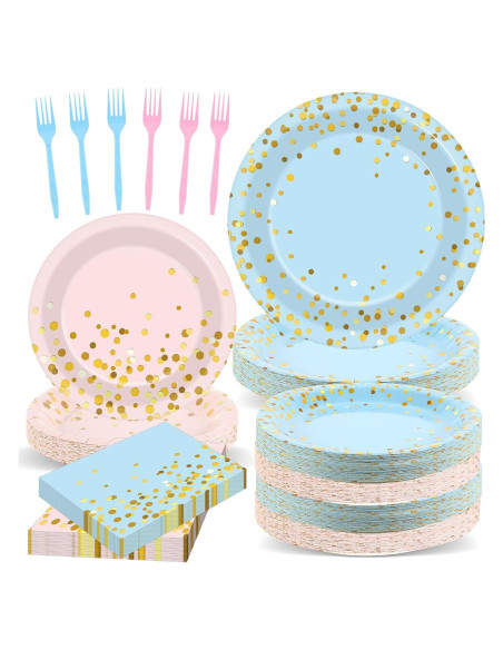 192 Piezas Suministros Baby Shower OBUSATT Azul y Rosa