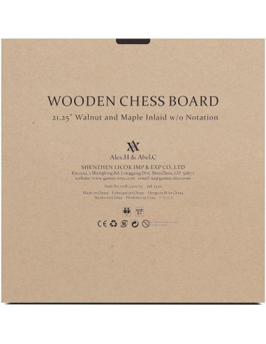 Tablero de Ajedrez A&A 54 cm Madera Profesional Sin Notación