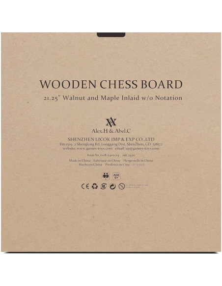 Tablero de Ajedrez A&A 54 cm Madera Profesional Sin Notación