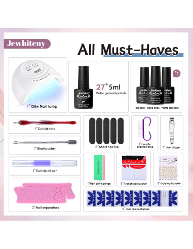 Kit de Esmalte de Uñas Gel 27 Colores + Lámpara UV JEWHITENY