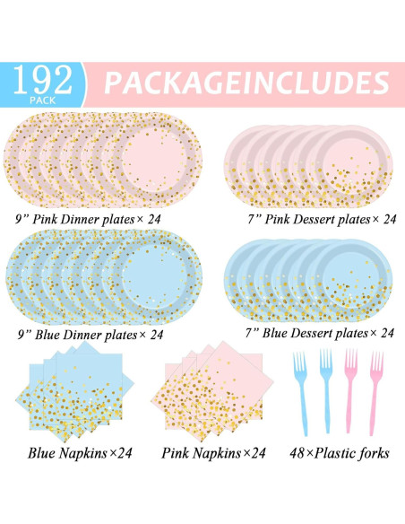 192 Piezas Suministros Baby Shower OBUSATT Azul y Rosa