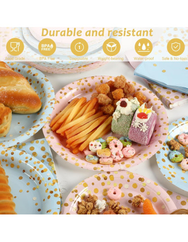 192 Piezas Suministros Baby Shower OBUSATT Azul y Rosa